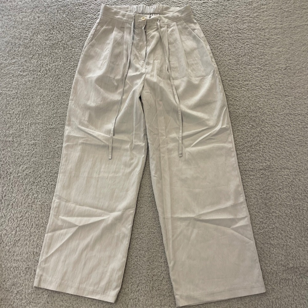 Liter Korea Wide Leg Pleated Trouser Women M 27x27 Gray Elastic Waist Crepe
